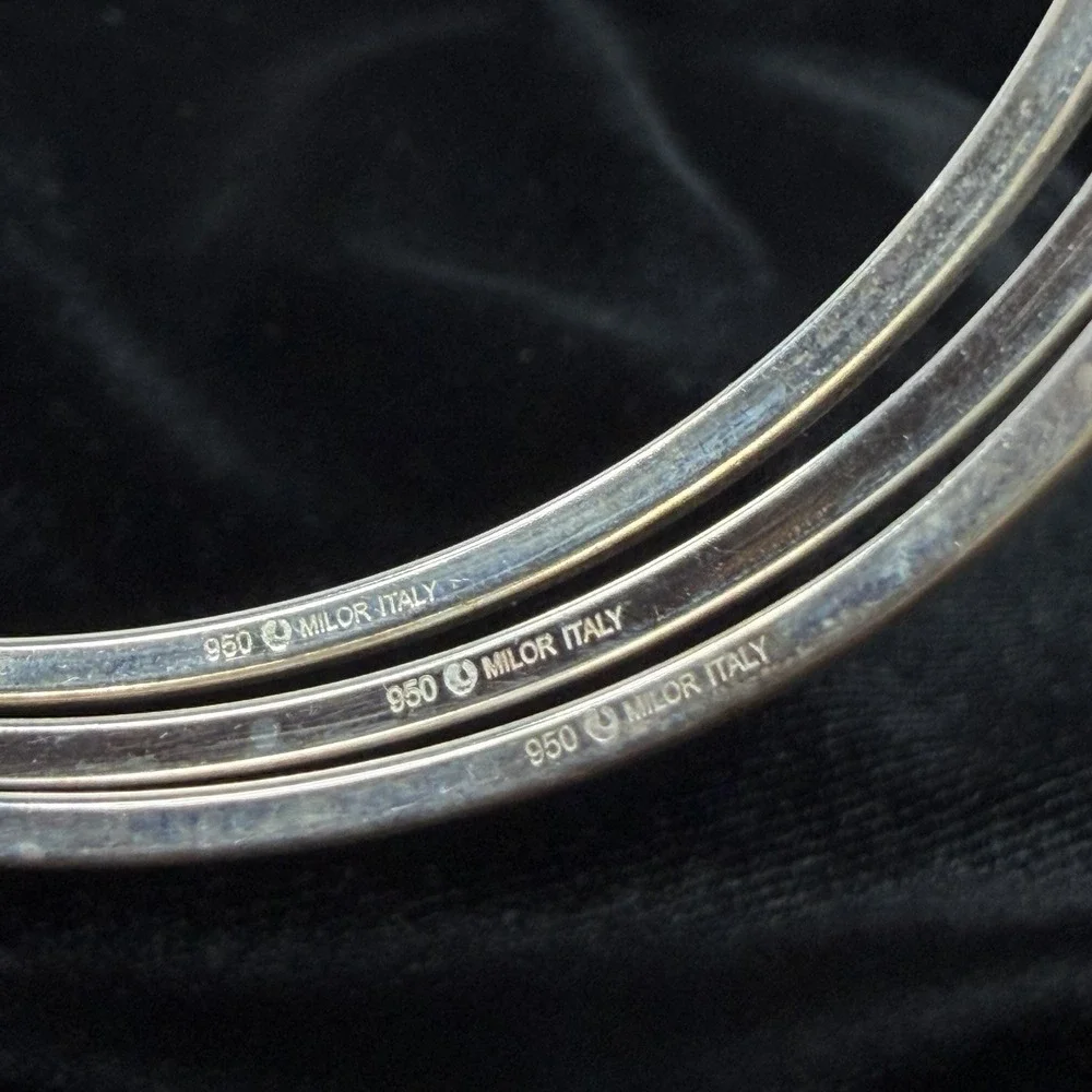 Milor Italy Fine Silver 950 Bangle Bracelets Set Of 3 Minimalist Dainty Thin 15g